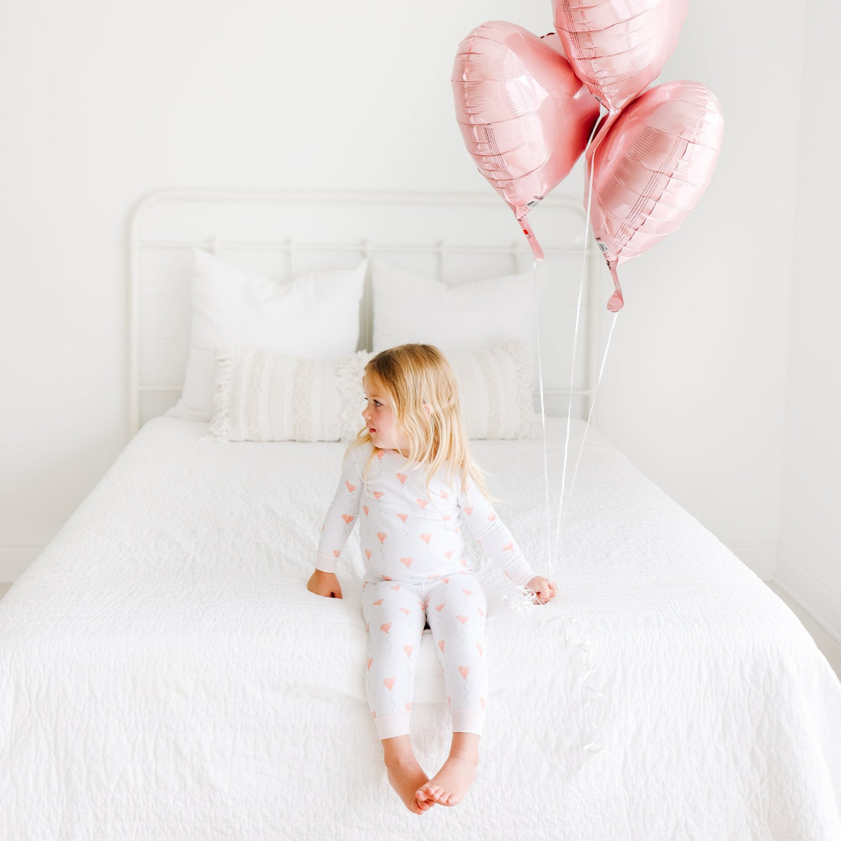 White Heart Balloon Pajama Set - HoneyBug