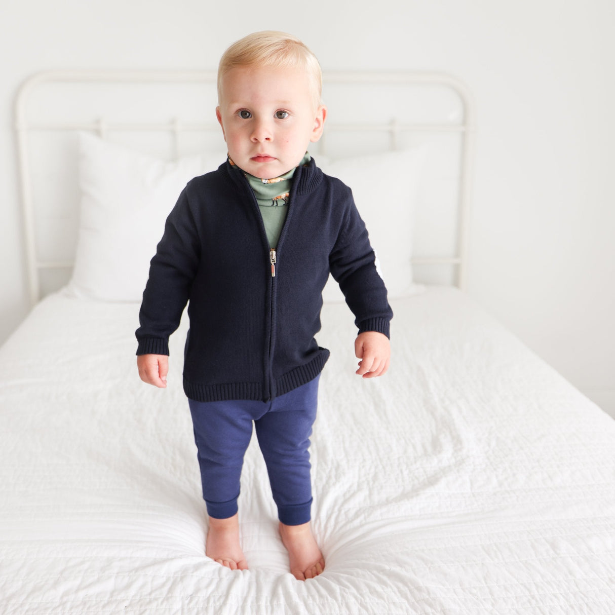 Navy Full Zip Sweater - HoneyBug