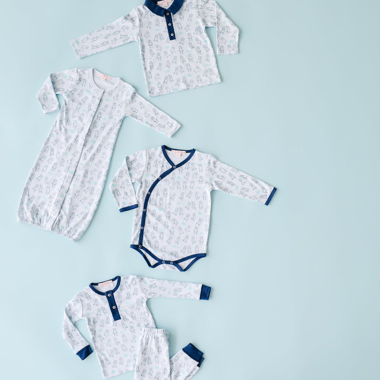 Puffin Print Kimono Onesie - HoneyBug