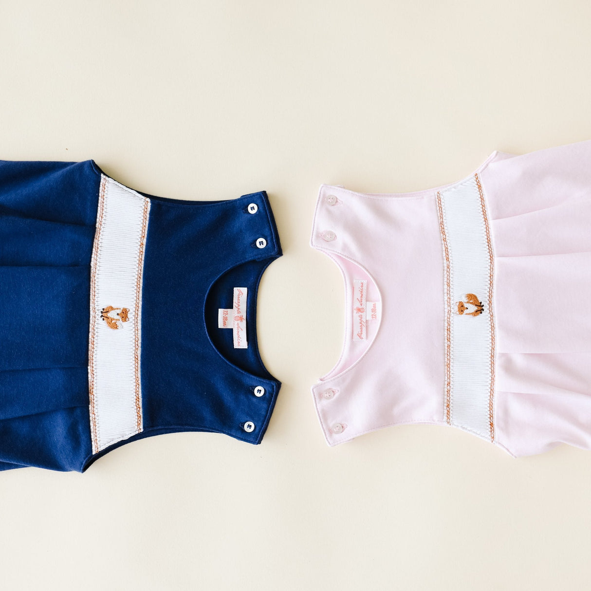 Navy Fox Smocked Romper - HoneyBug