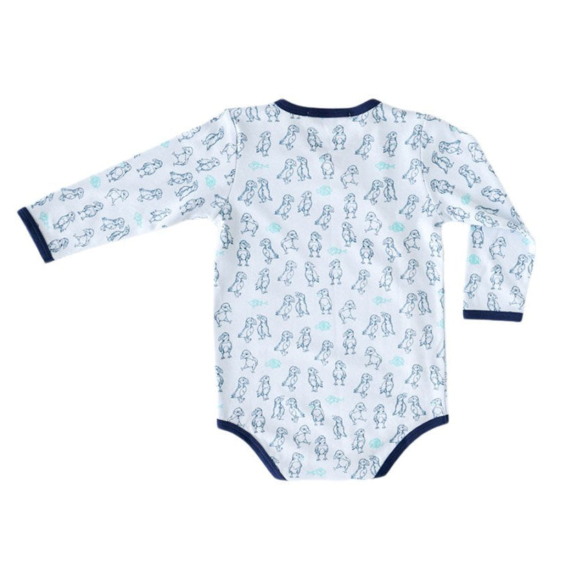 Puffin Print Kimono Onesie - HoneyBug