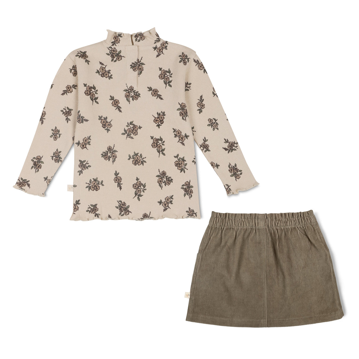 Organic Tee and Corduroy Skirt Set - Olive - HoneyBug