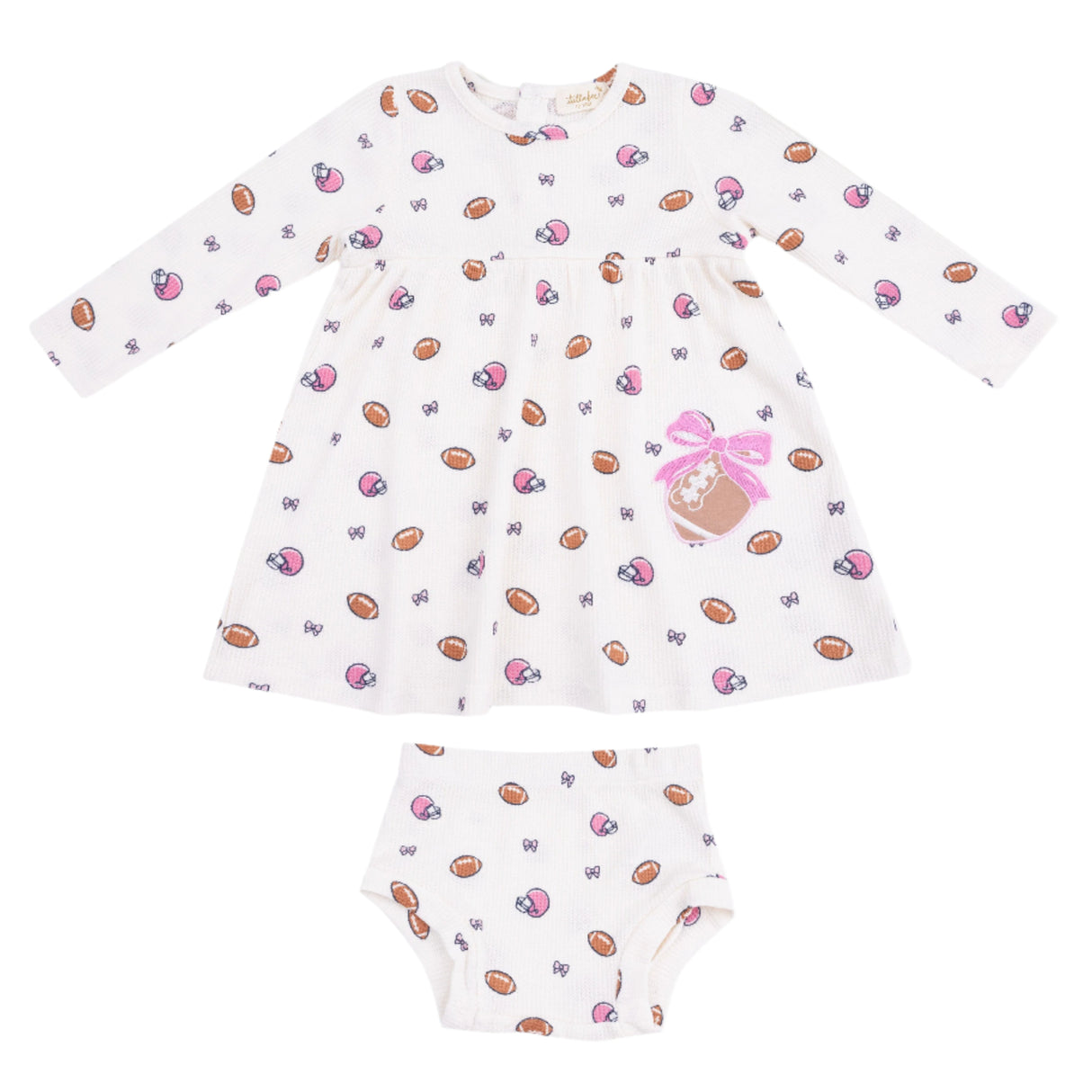 Simple Dress + Bloomer - Footballs and Bows - HoneyBug