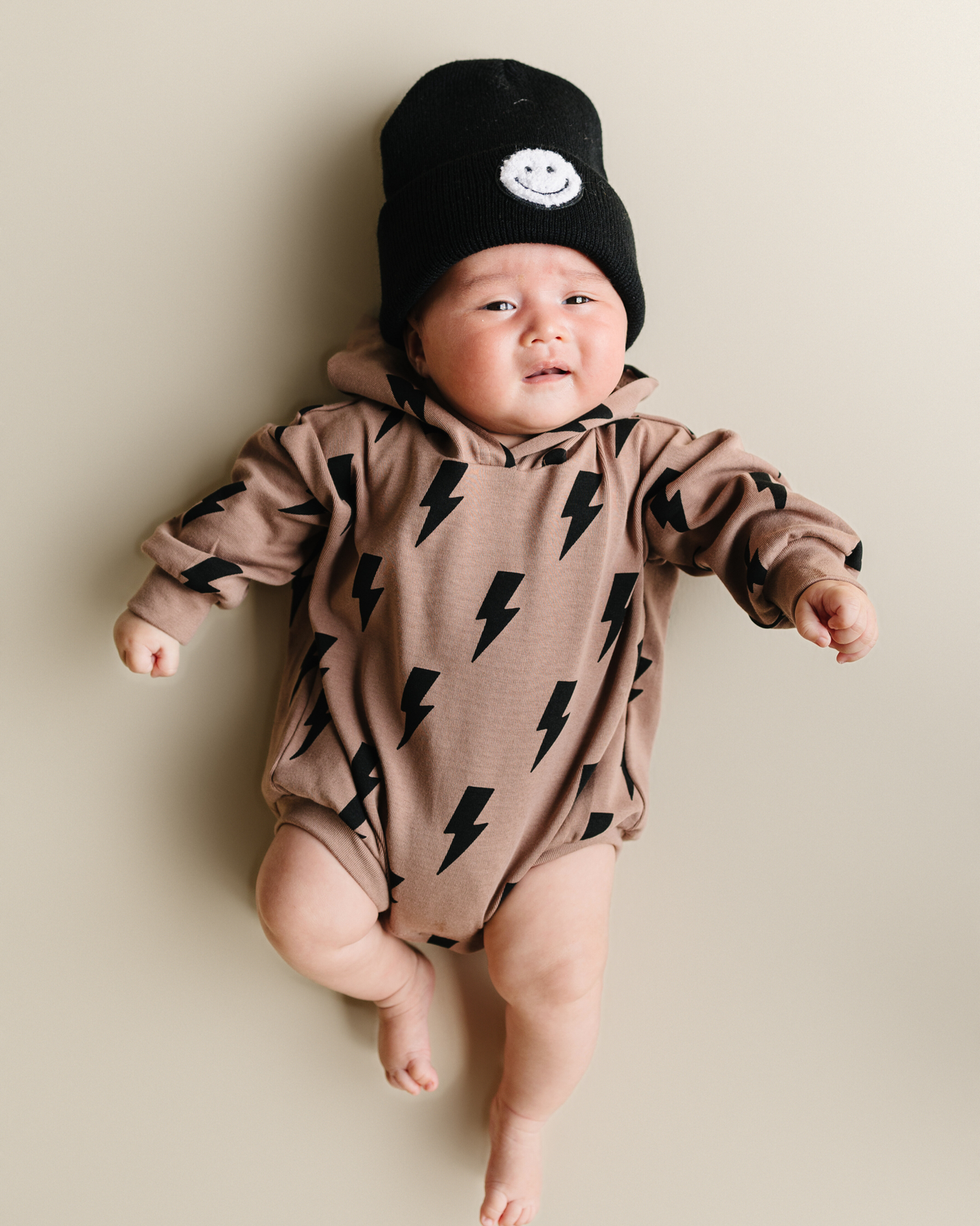 Hooded Bubble Romper | Mocha Bolts - HoneyBug