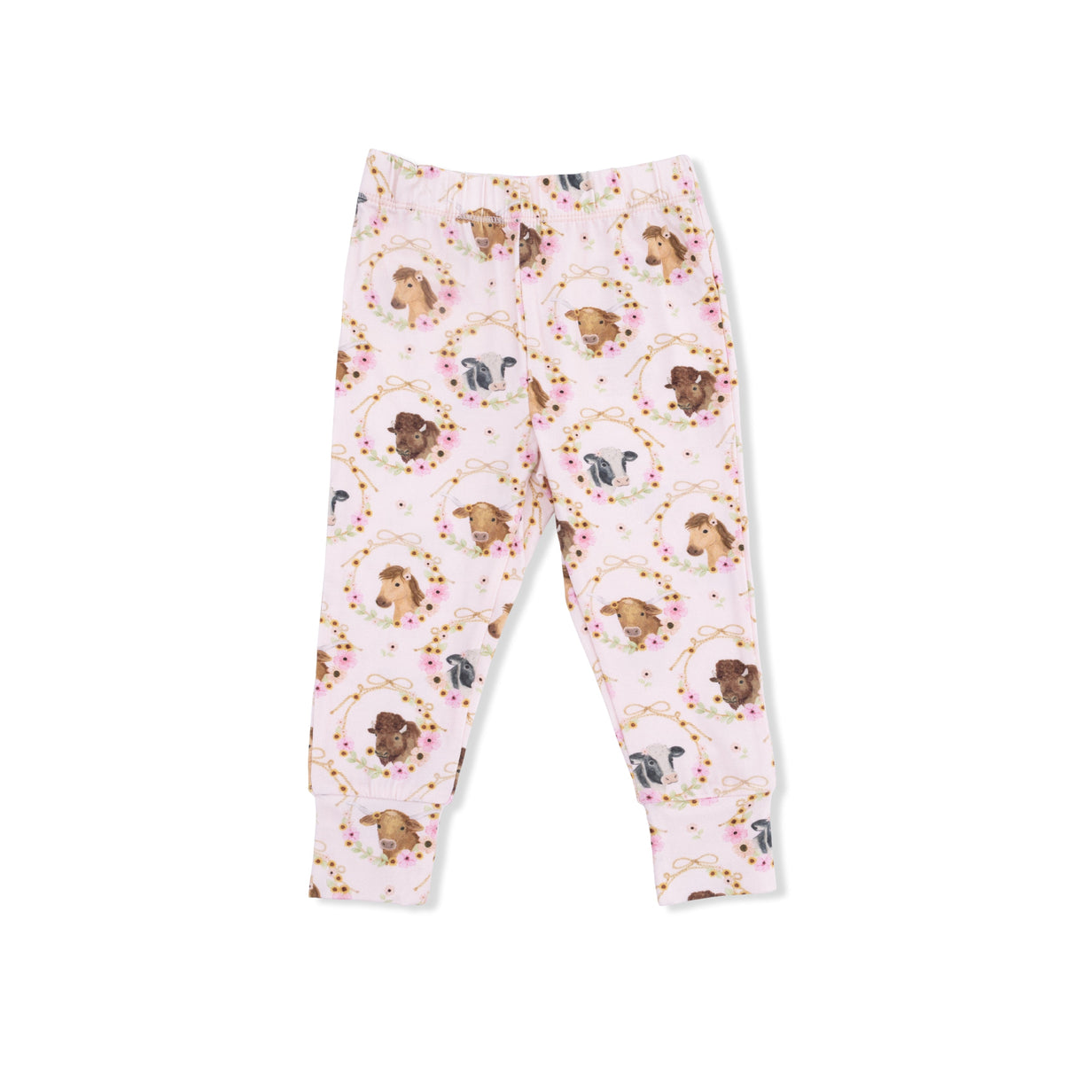 Farm Animals Floral Cameos Pink - Short Sleeve Loungewear Set