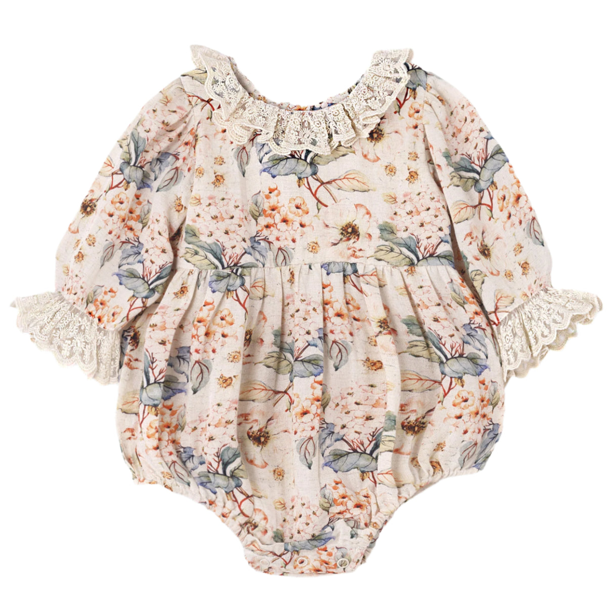 Vivian Baby Girls’ Vintage Floral Bodysuit with Lace Accents - HoneyBug