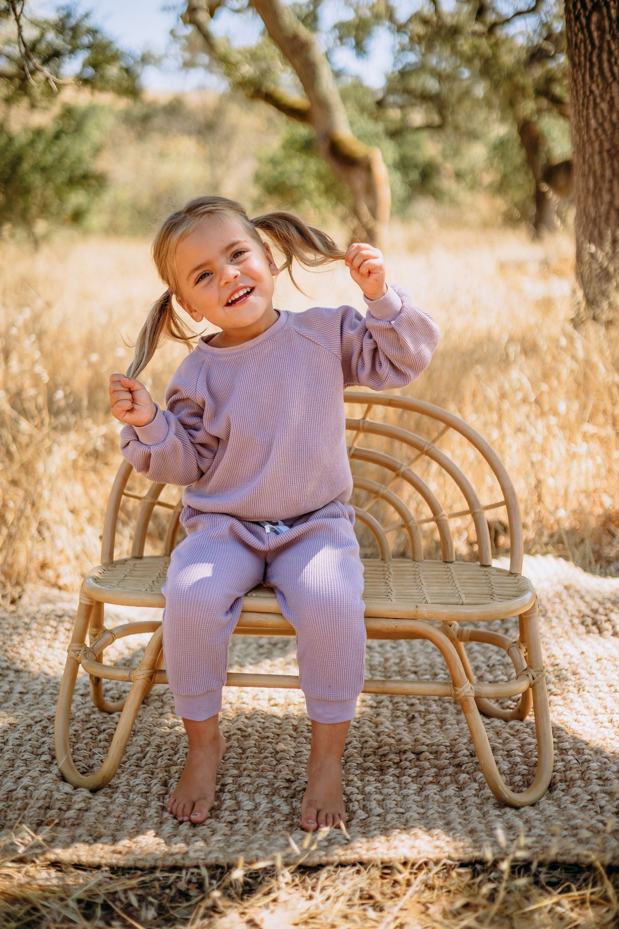 Waffle Balloon Sleeve Sweatshirt - Lavender - HoneyBug