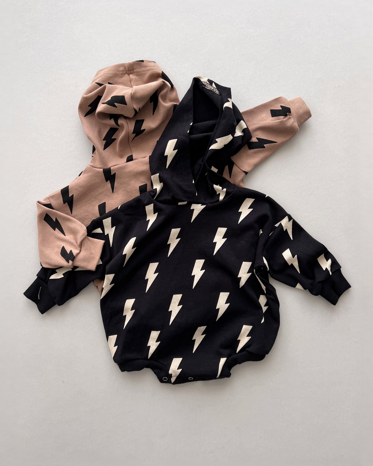 Hooded Bubble Romper | Mocha Bolts - HoneyBug