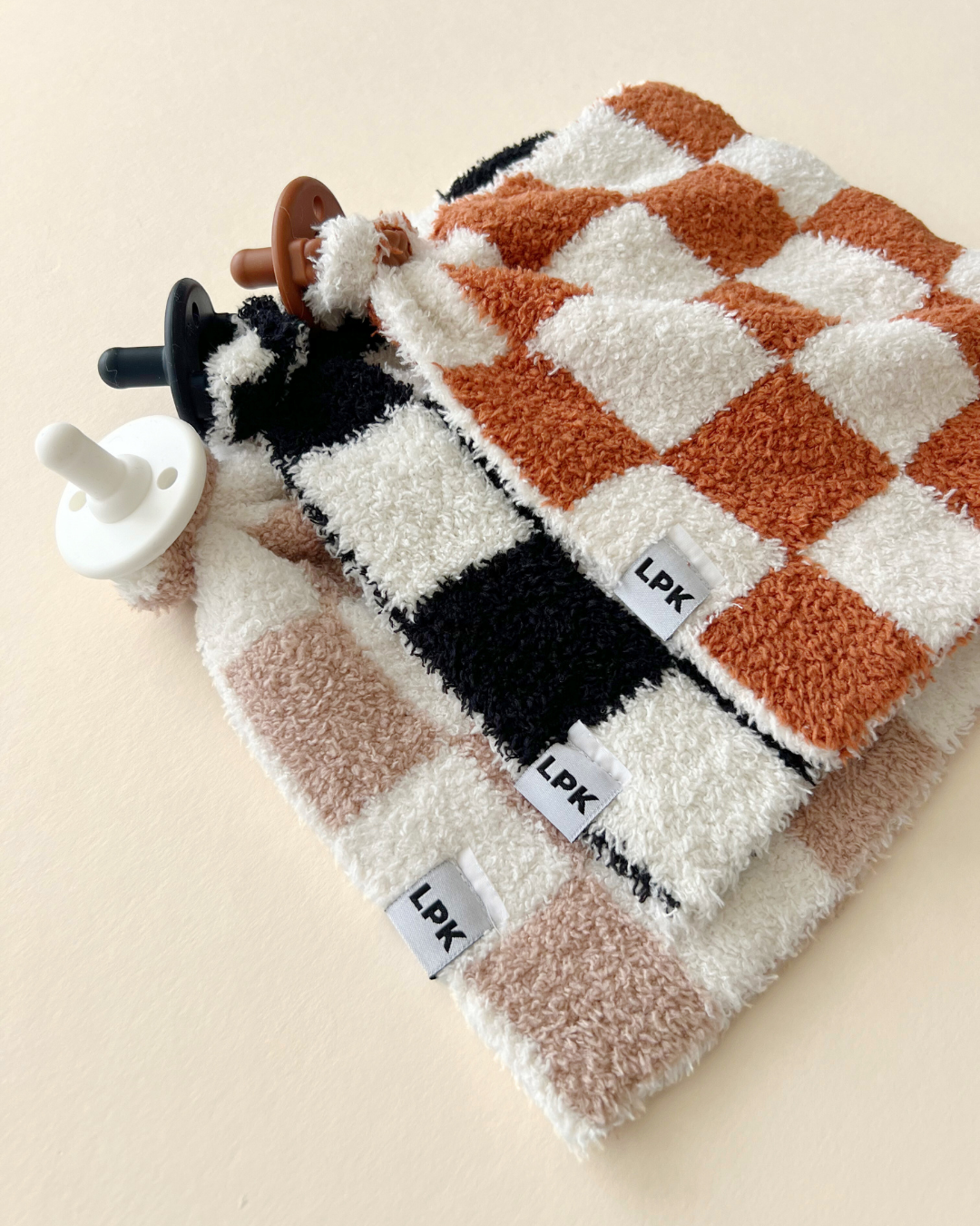 Checkered Plush Lovey | Latte - HoneyBug