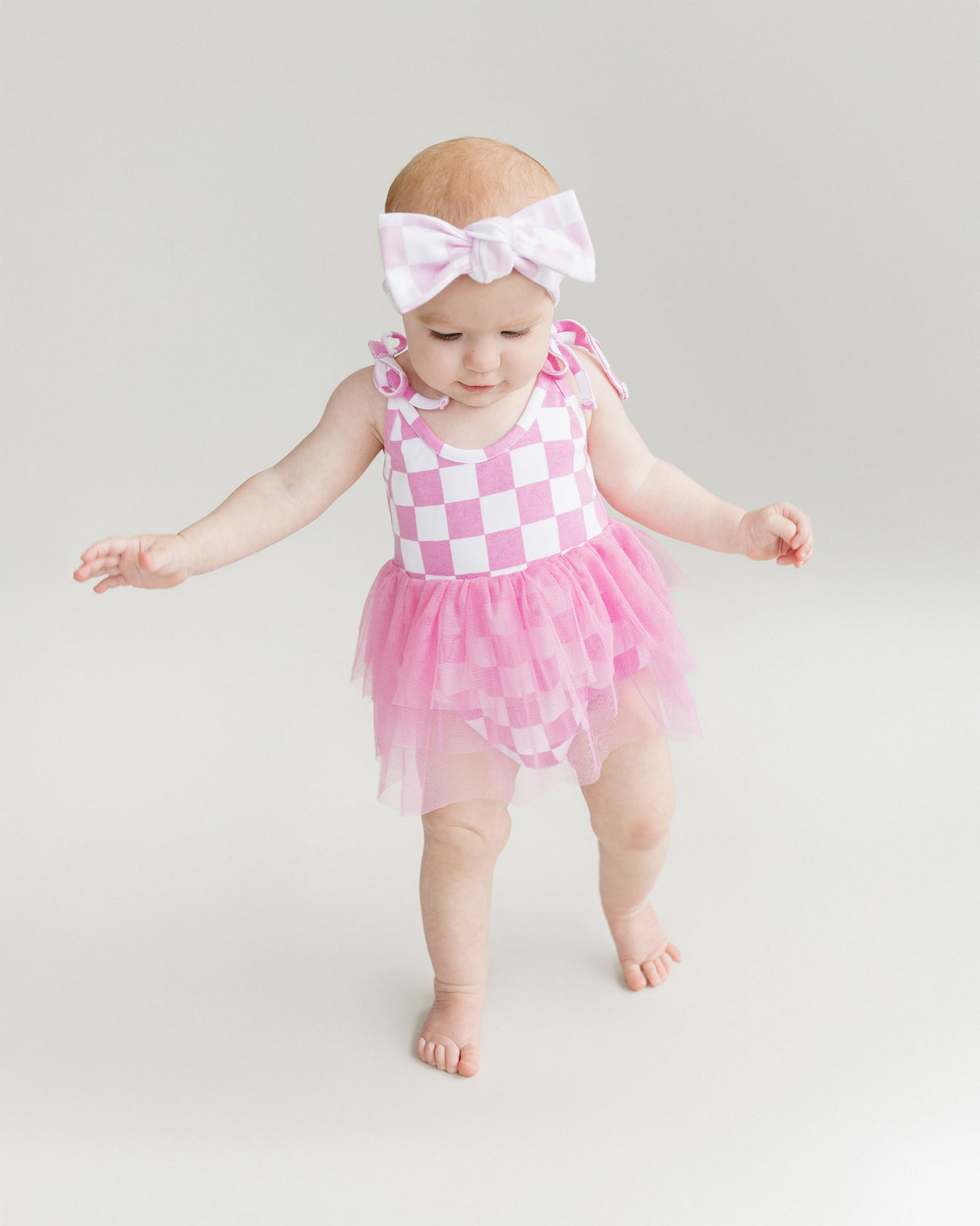 Tutu Romper | Checkered Bubble Gum - HoneyBug