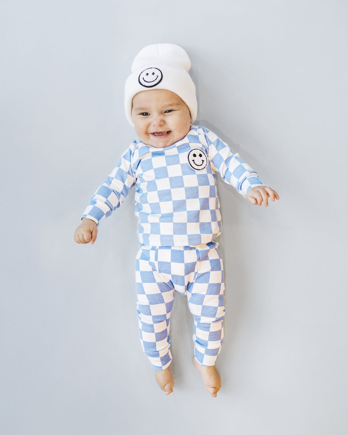 Checkered Smiley Lounge Set | Blue - HoneyBug