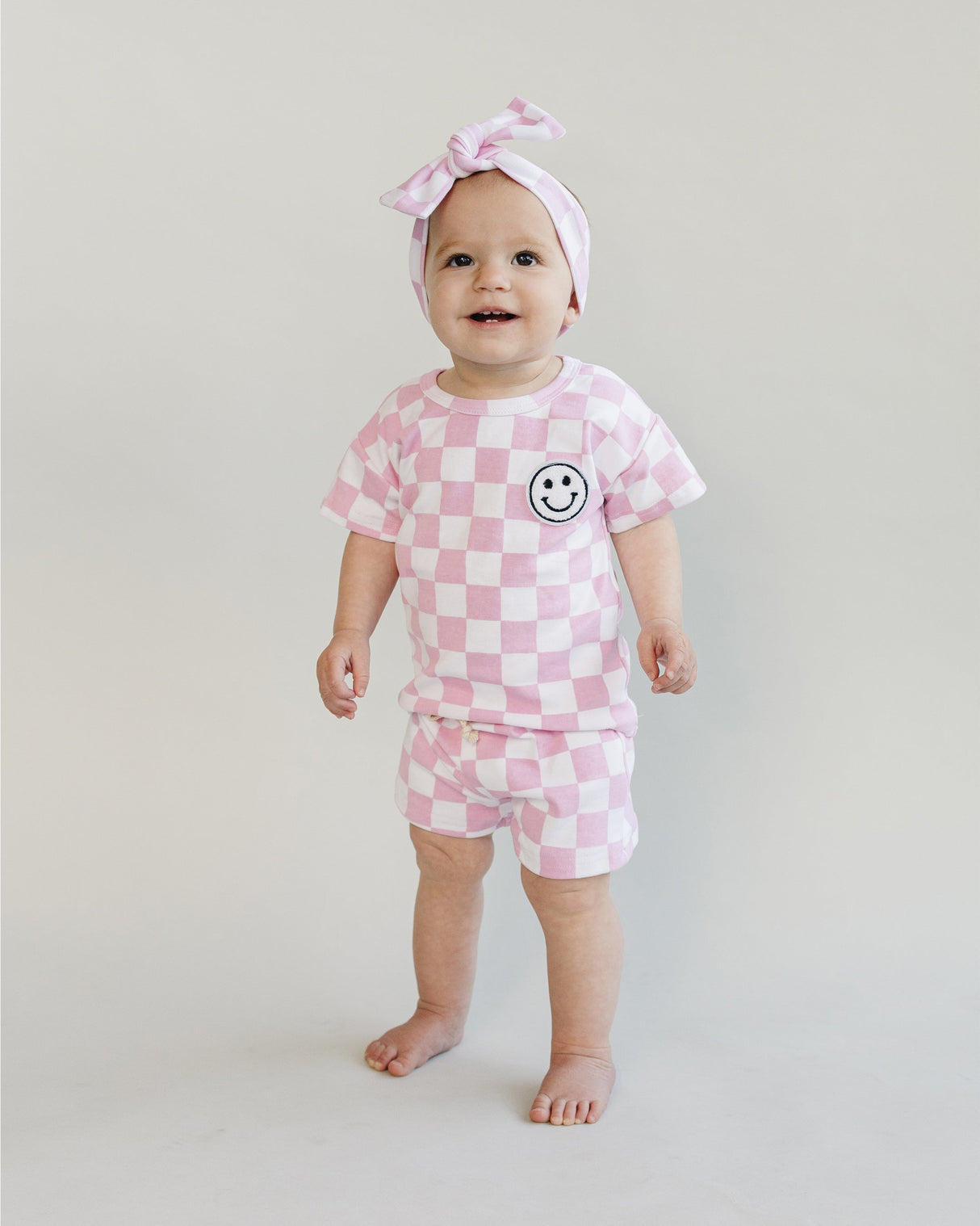 Checkered Shorts Set | Pink - HoneyBug