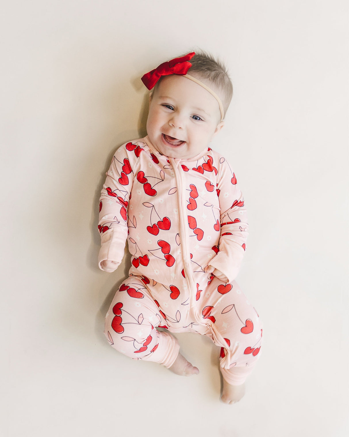 Bamboo Zip Romper | Cherry Heart - HoneyBug