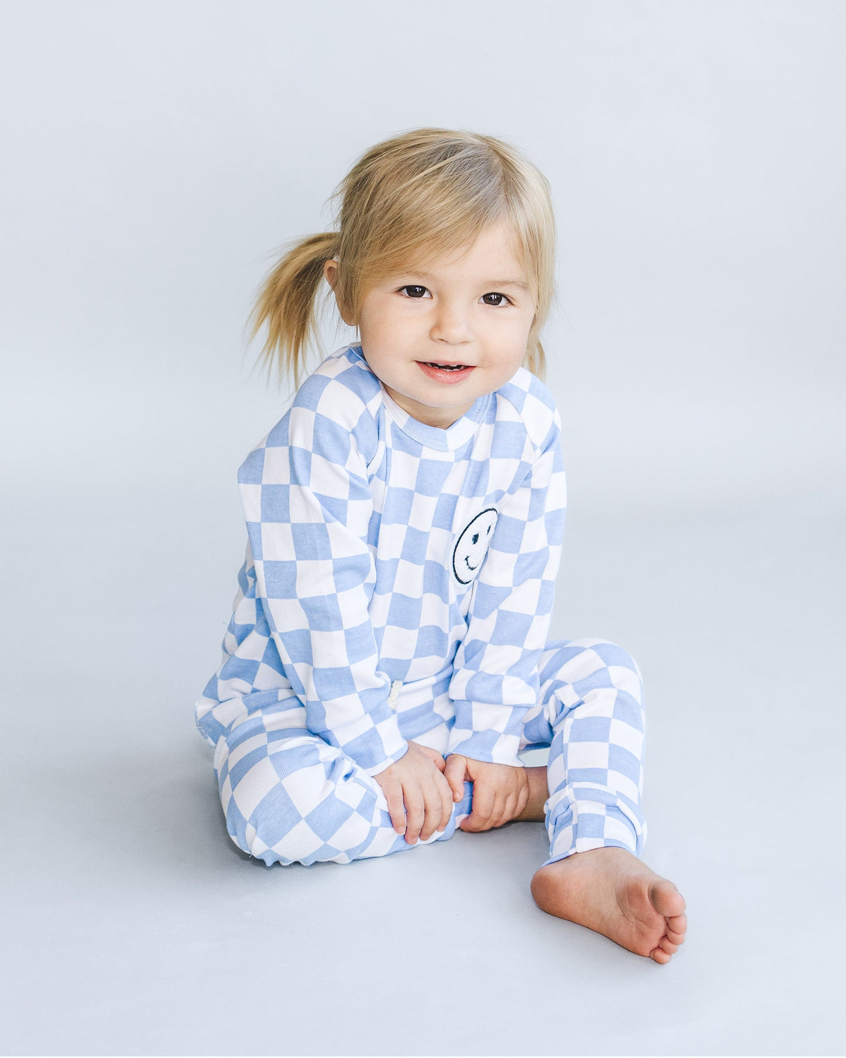 Checkered Smiley Lounge Set | Blue - HoneyBug