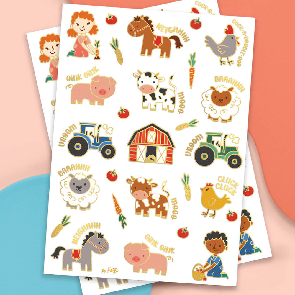 Farm Life Tats - 30 Foil Temporary Tattoos