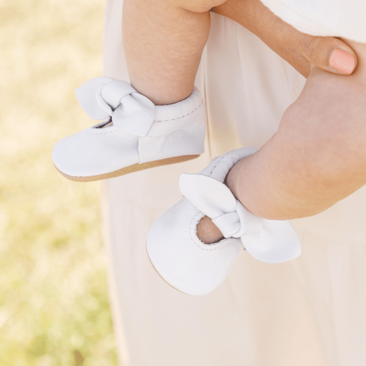 Toasted Bright White Knotted Bow Baby Shoe - HoneyBug