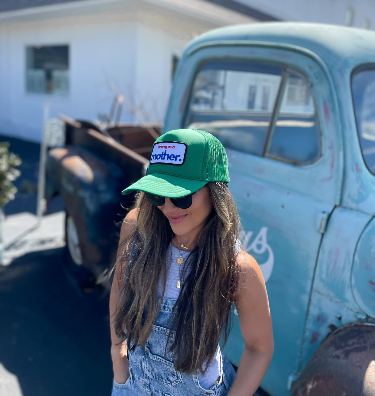 Strong as a mother™ Patch Trucker Hat - Kelly Green - HoneyBug