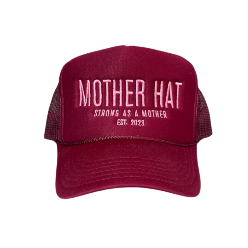 Mother Hat - Embroidered Trucker Hat - Maroon - HoneyBug