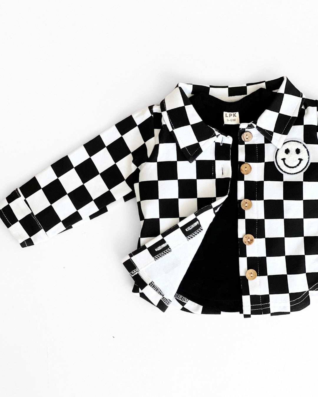 Cotton Shacket | Smiley Checkered Black - HoneyBug