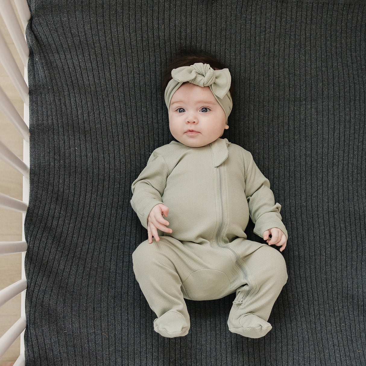 Sage Organic Cotton Ribbed Head Wrap - HoneyBug