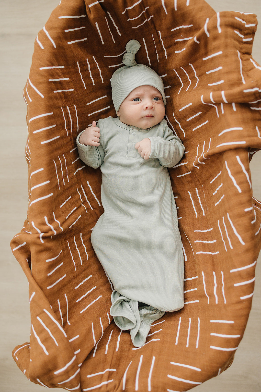 Sage Organic Cotton Ribbed Knot Gown - HoneyBug