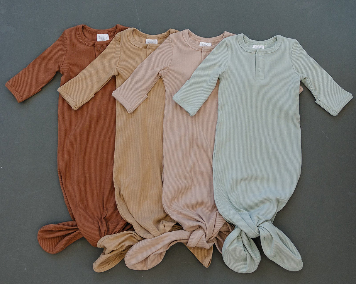 Pale Pink Organic Cotton Ribbed Knot Gown - HoneyBug