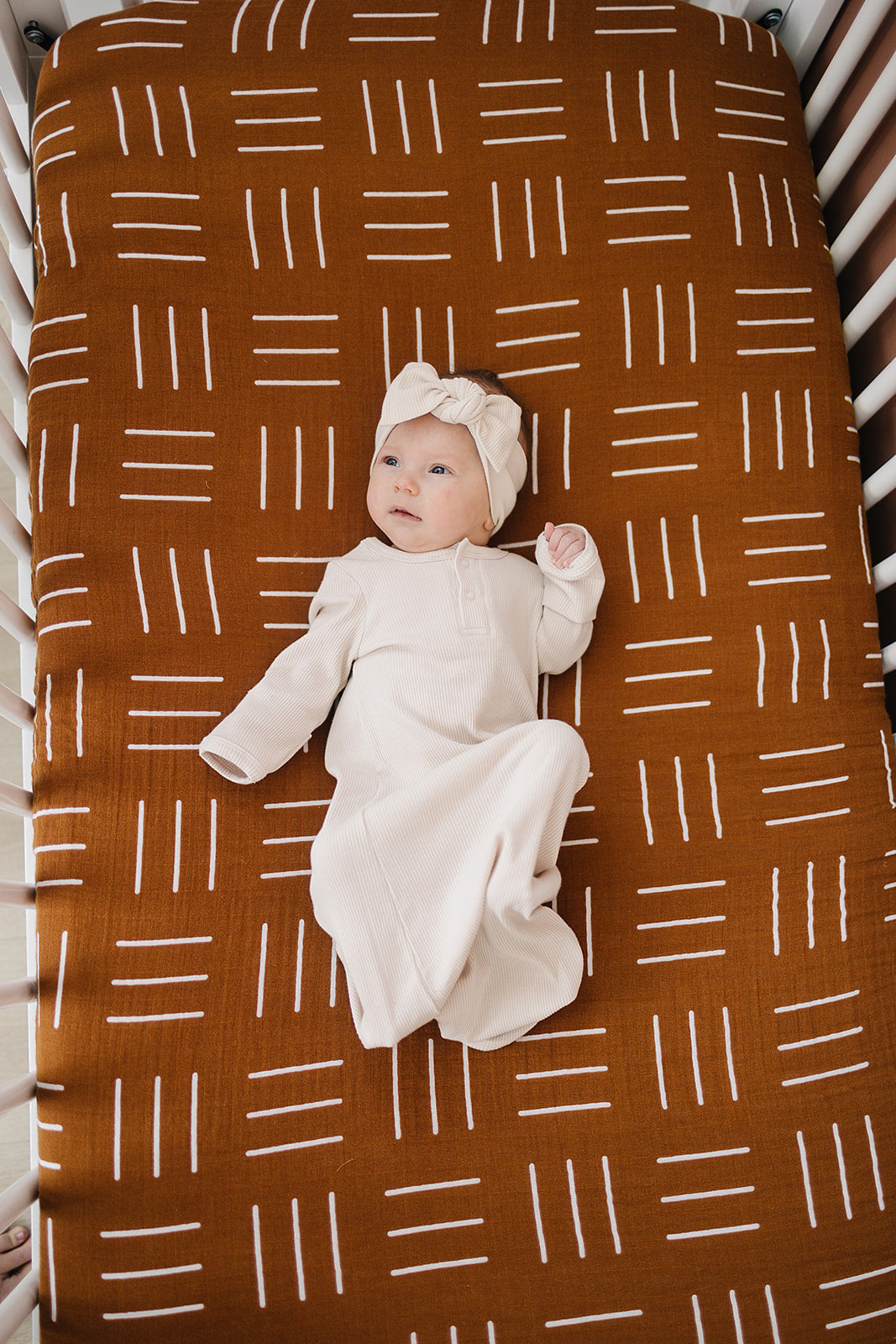 Mustard Mudcloth Muslin Crib Sheet - HoneyBug
