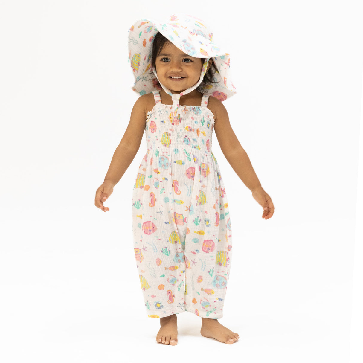 Sunny Coral Reef Fish - Smocked Romper