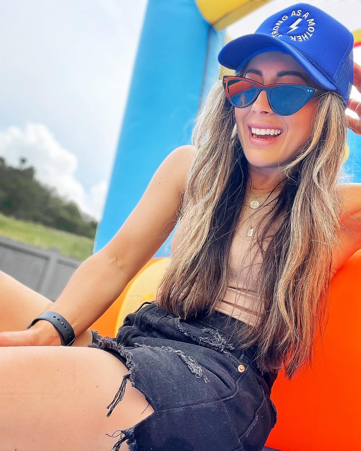 Strong as a mother™ Embroidered Trucker Hat - Royal Blue - HoneyBug