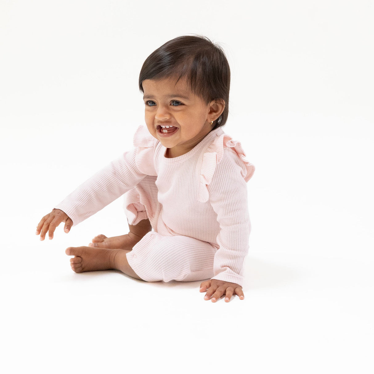 Long Sleeve Ruffle Romper - Veiled Pink - HoneyBug