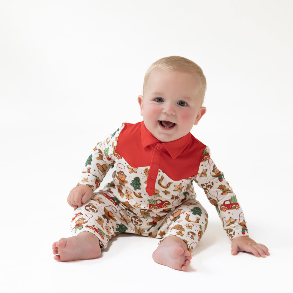 Long Sleeve Cowboy Romper - Cowboy Christmas - HoneyBug