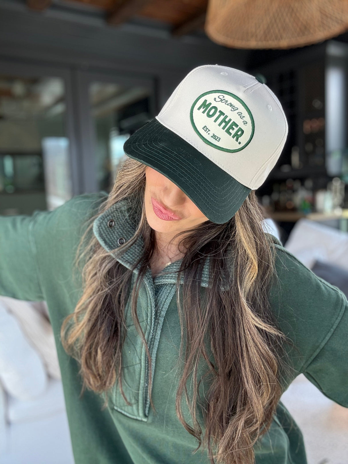 VINTAGE Mother Canvas Patch Hat - Green/Cream - HoneyBug