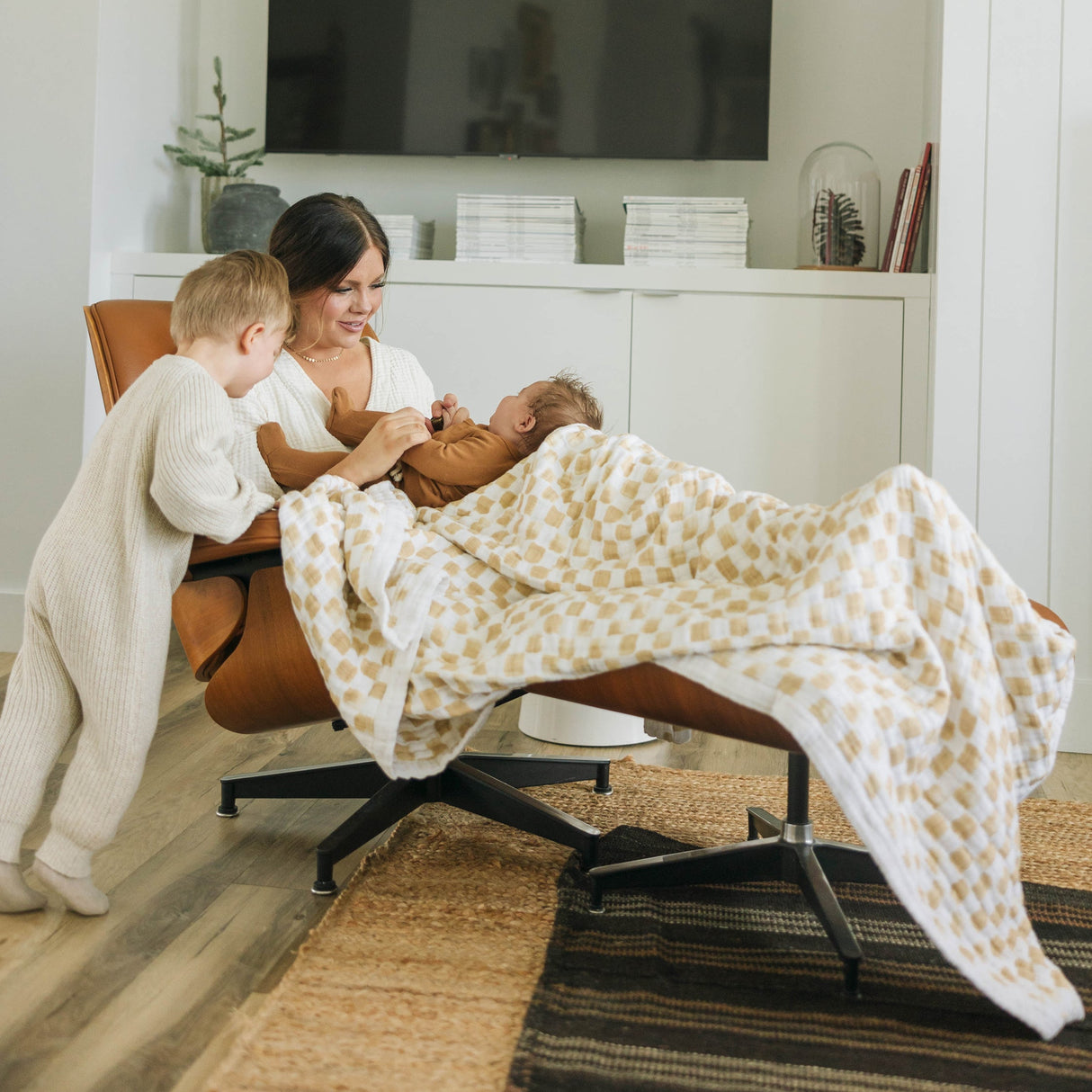 Cotton Muslin Quilted Throw - Adobe Checker - HoneyBug