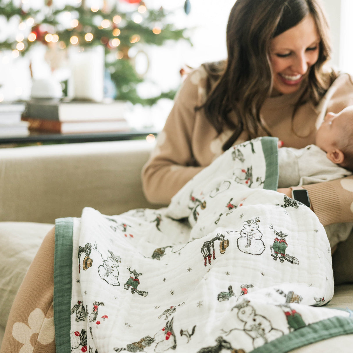 Cotton Muslin Baby Quilt - Snow Day - HoneyBug