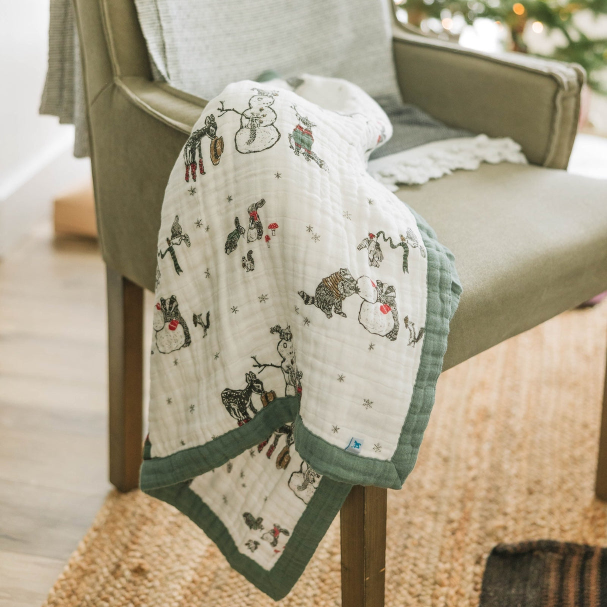 Cotton Muslin Baby Quilt - Snow Day - HoneyBug