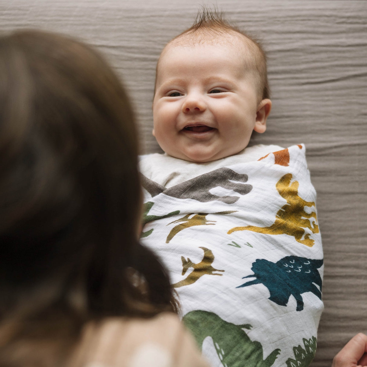 Cotton Muslin Swaddle Blanket - Dino Friends - HoneyBug