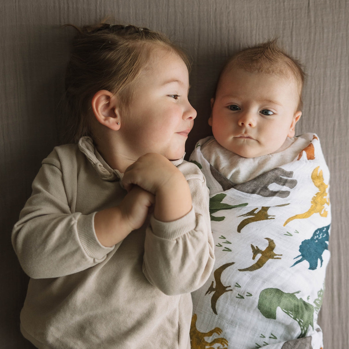 Cotton Muslin Swaddle Blanket - Dino Friends - HoneyBug