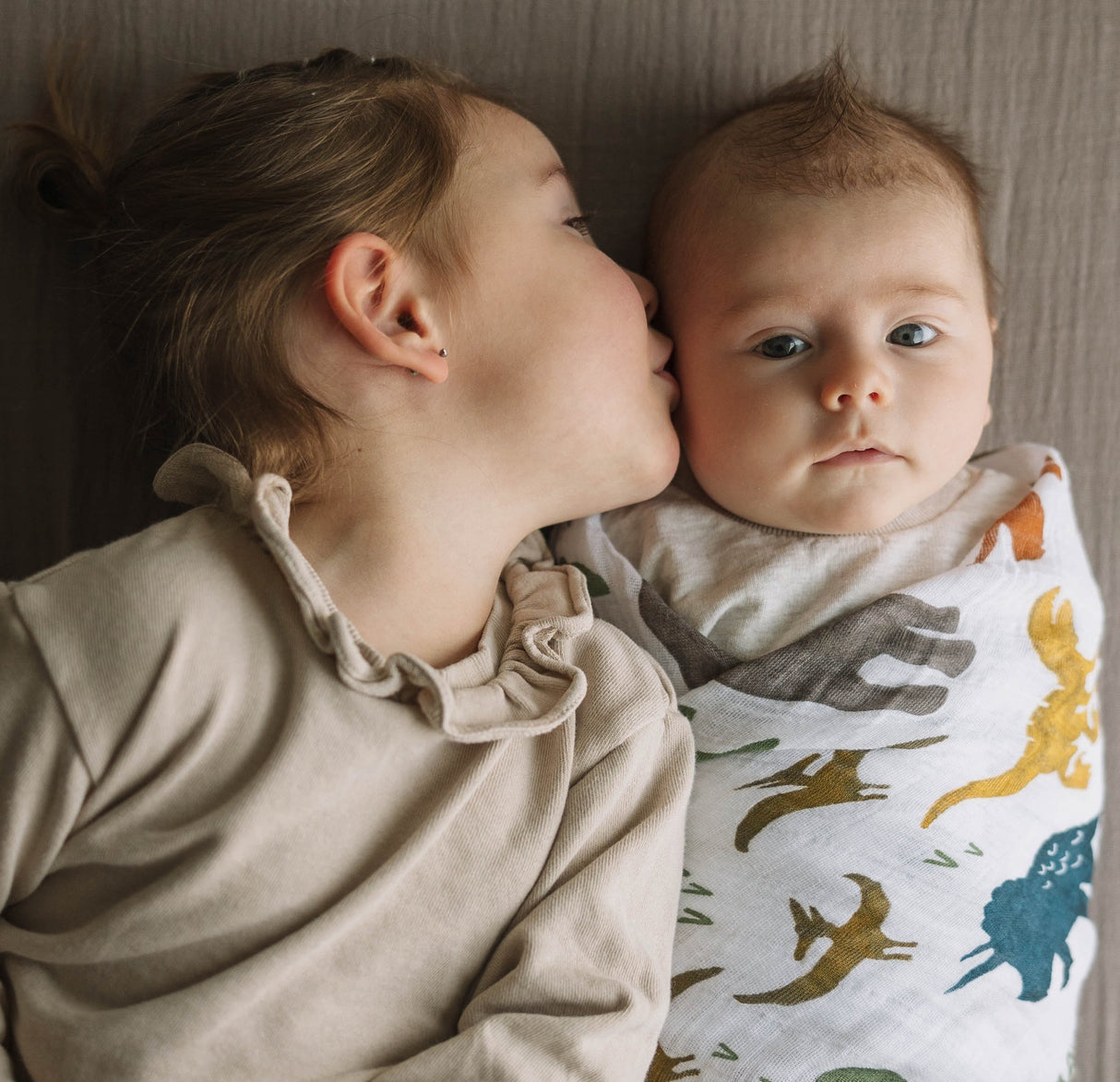 Cotton Muslin Swaddle Blanket - Dino Friends - HoneyBug