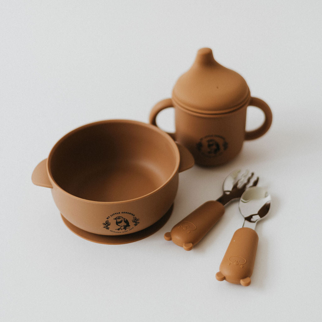 Silicone and stainless steel spoon and fork set