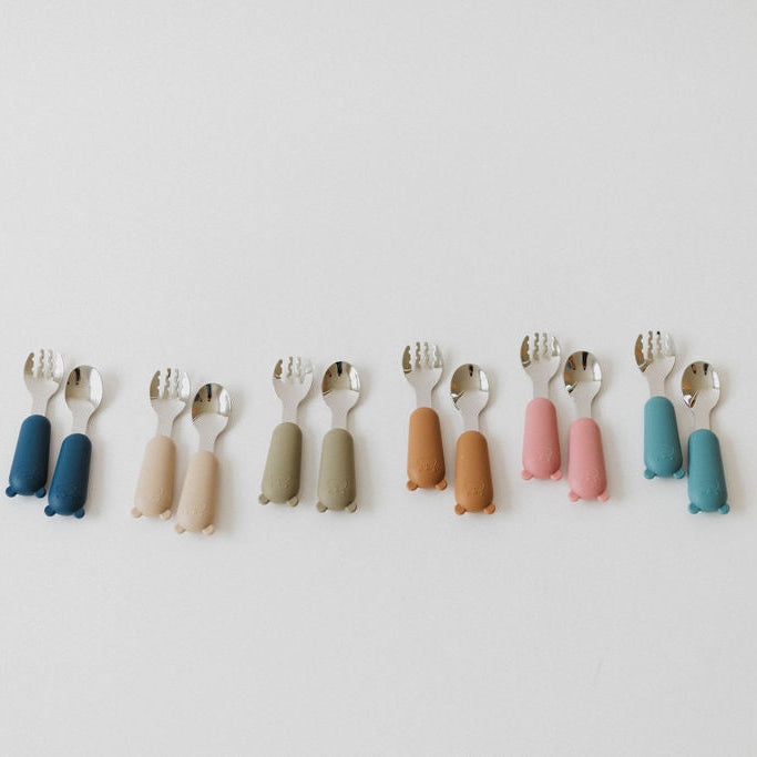 Silicone and stainless steel spoon and fork set