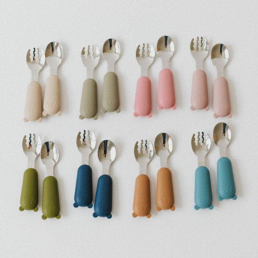 Silicone and stainless steel spoon and fork set