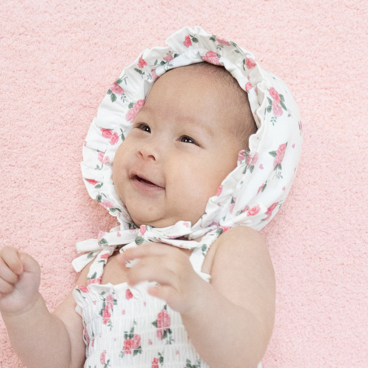 Pink Rosettes - Ruffle Bonnet