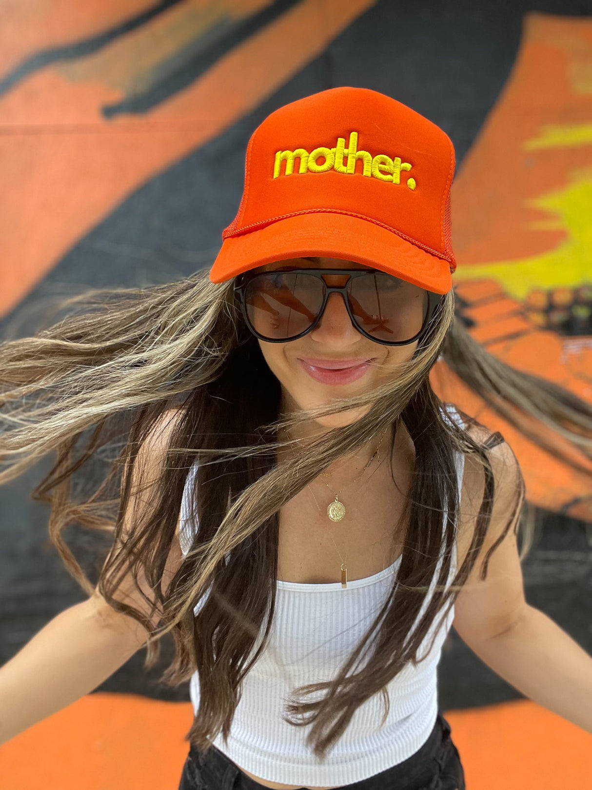 Mother Embroidered Trucker Hat - Orange - HoneyBug