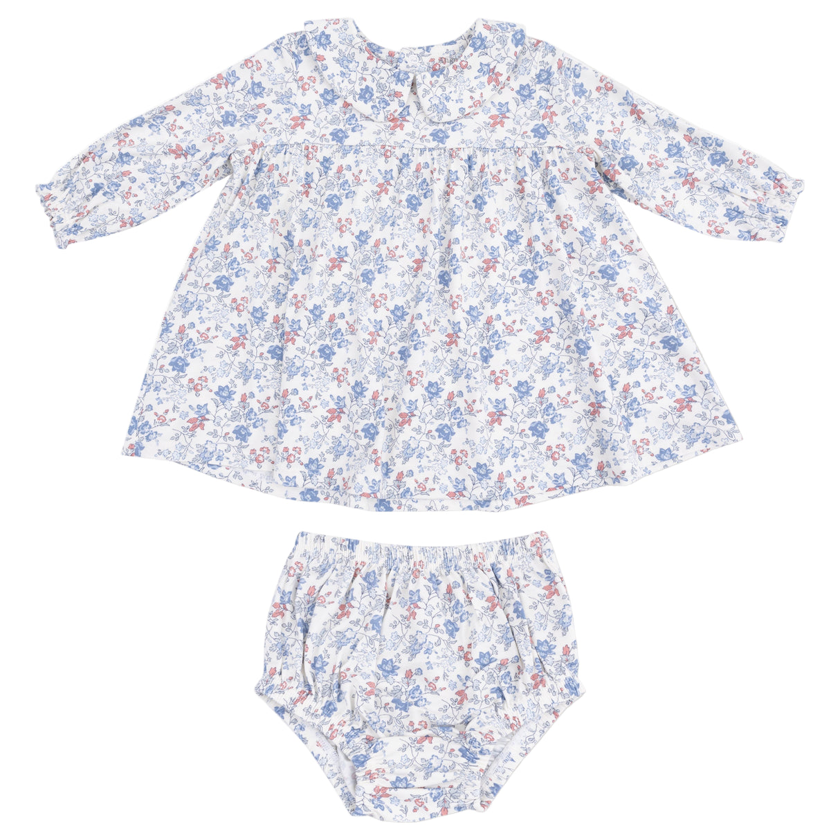 Simple Long Sleeve Peter Pan Collar Dress + Diaper Cover - HoneyBug