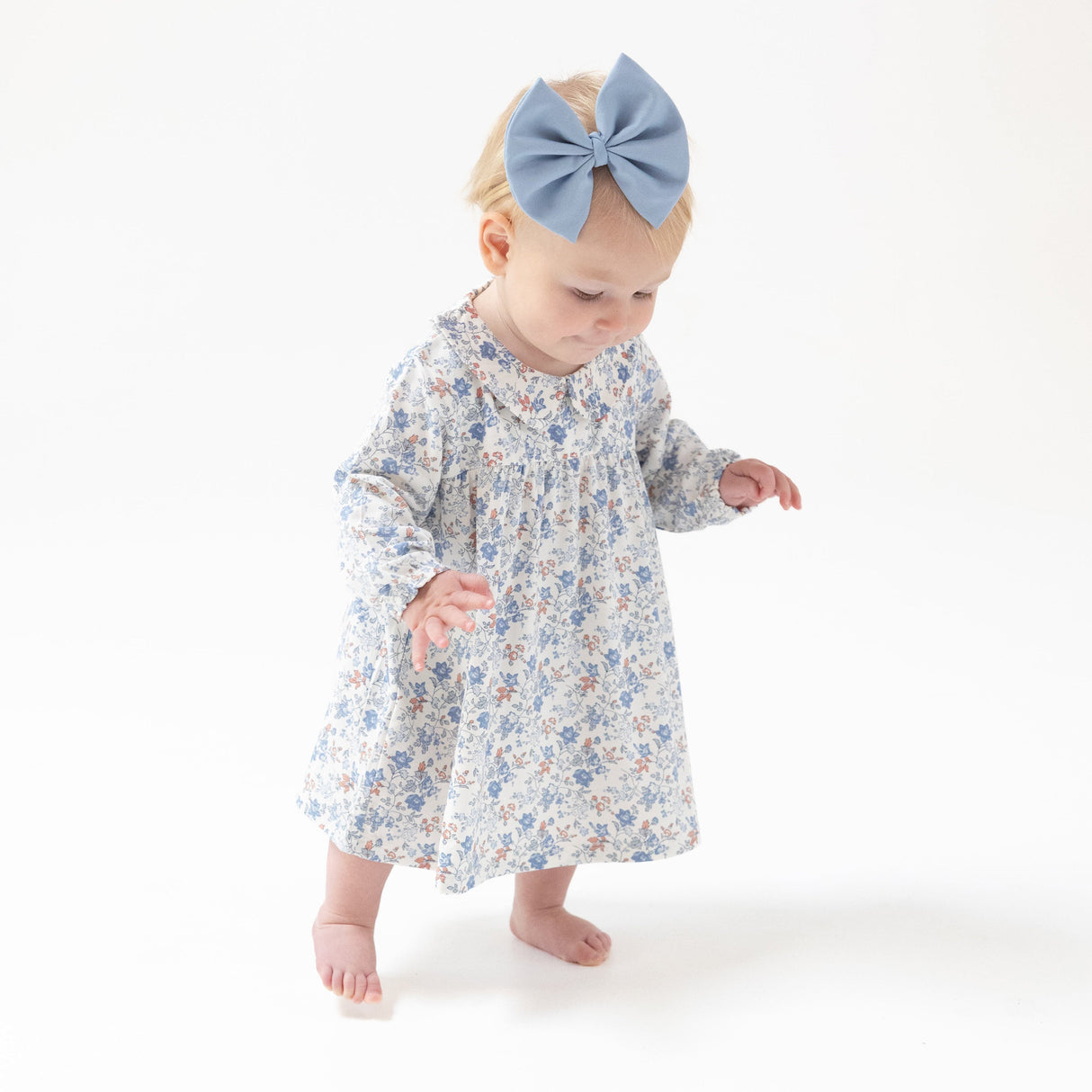 Simple Long Sleeve Peter Pan Collar Dress + Diaper Cover - HoneyBug