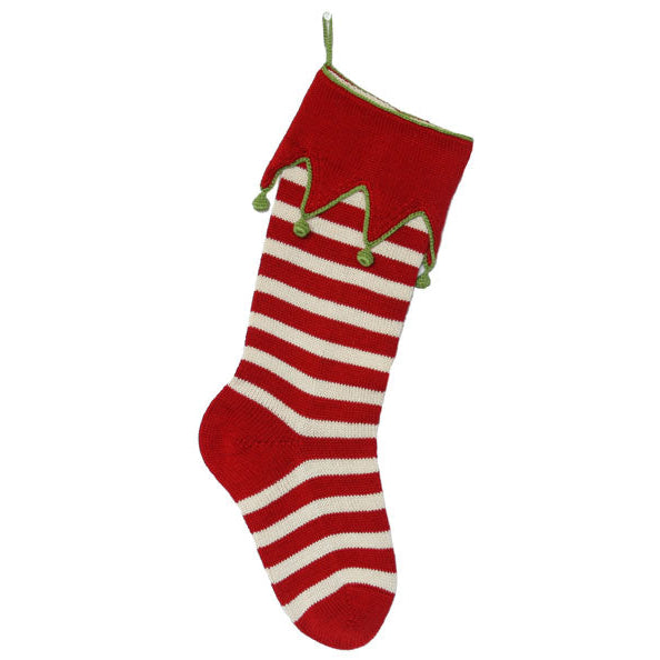 Elf- Cuff Striped Stocking, Red