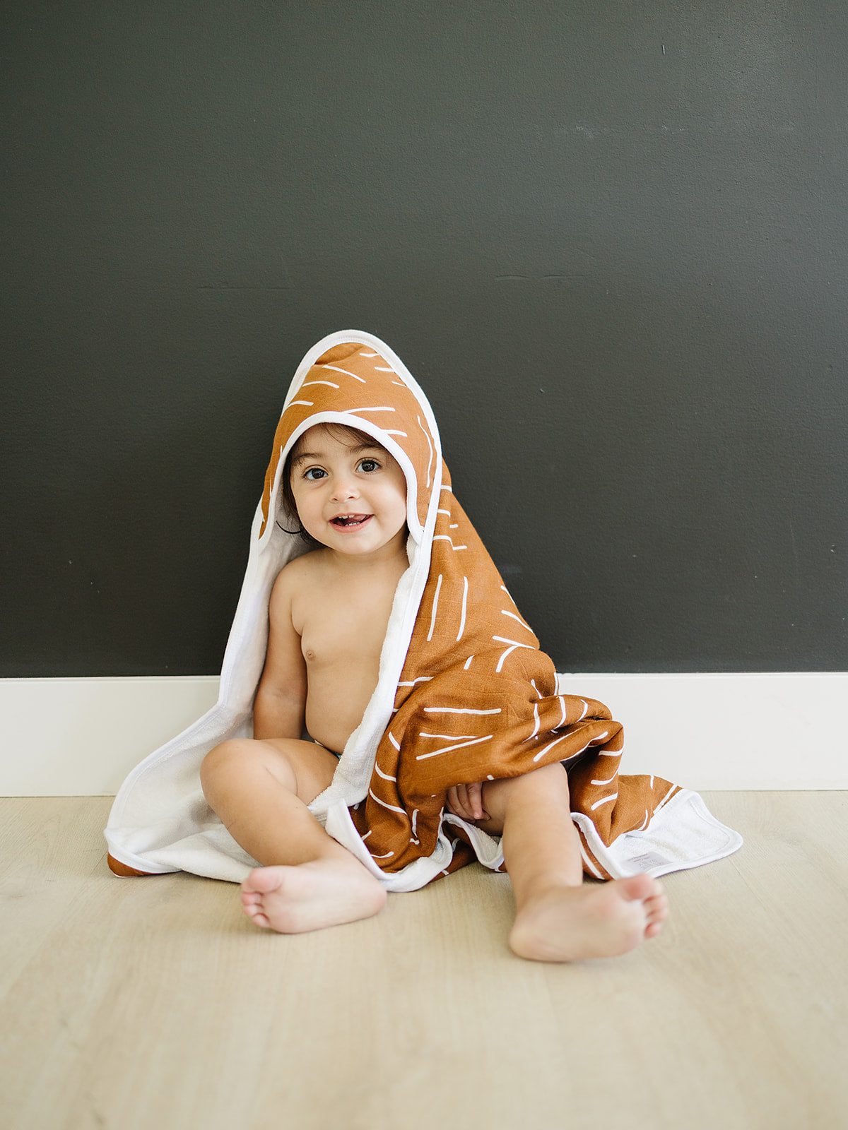 Mustard Mudcloth Muslin Hooded Towel - HoneyBug