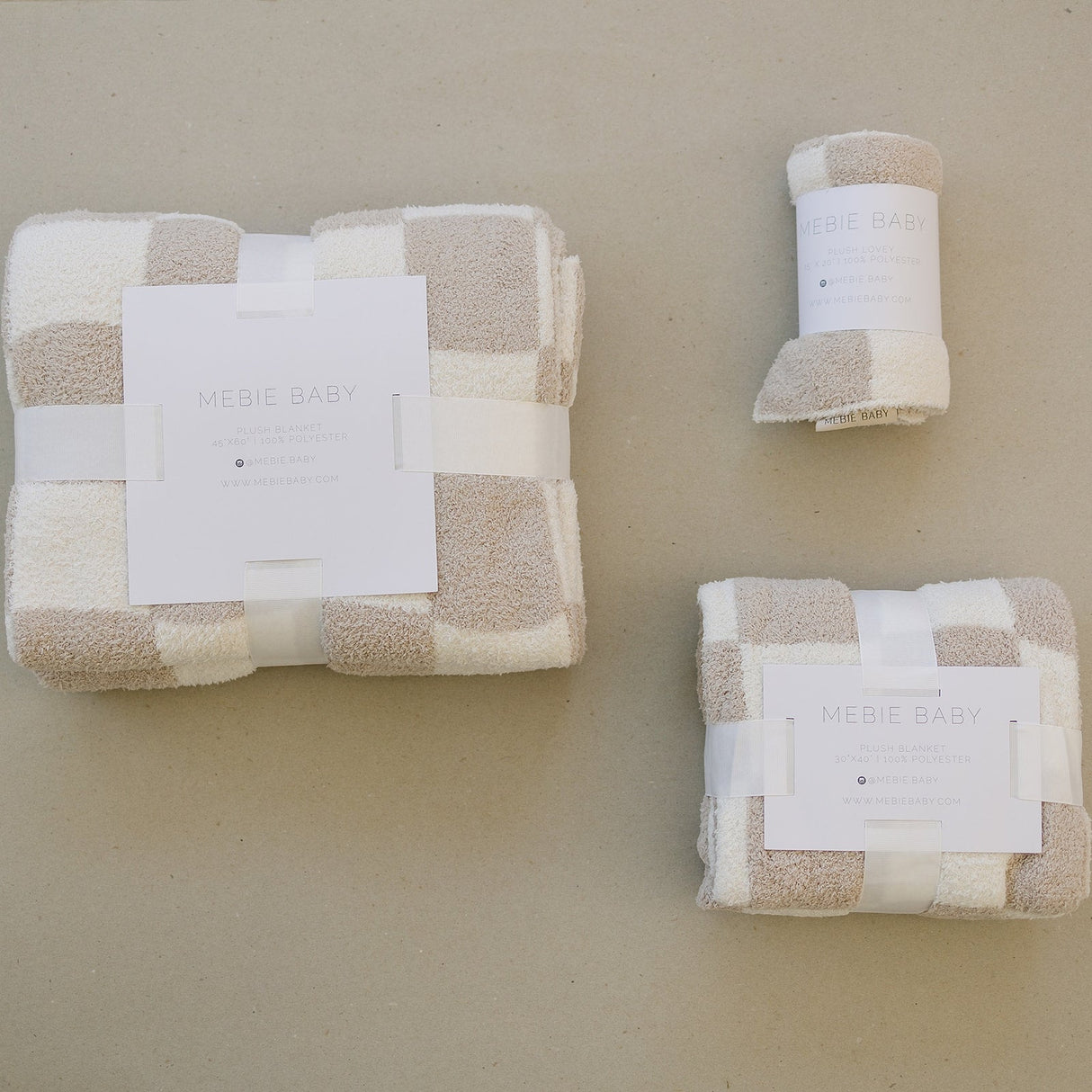 Taupe Checkered Plush Blanket - HoneyBug