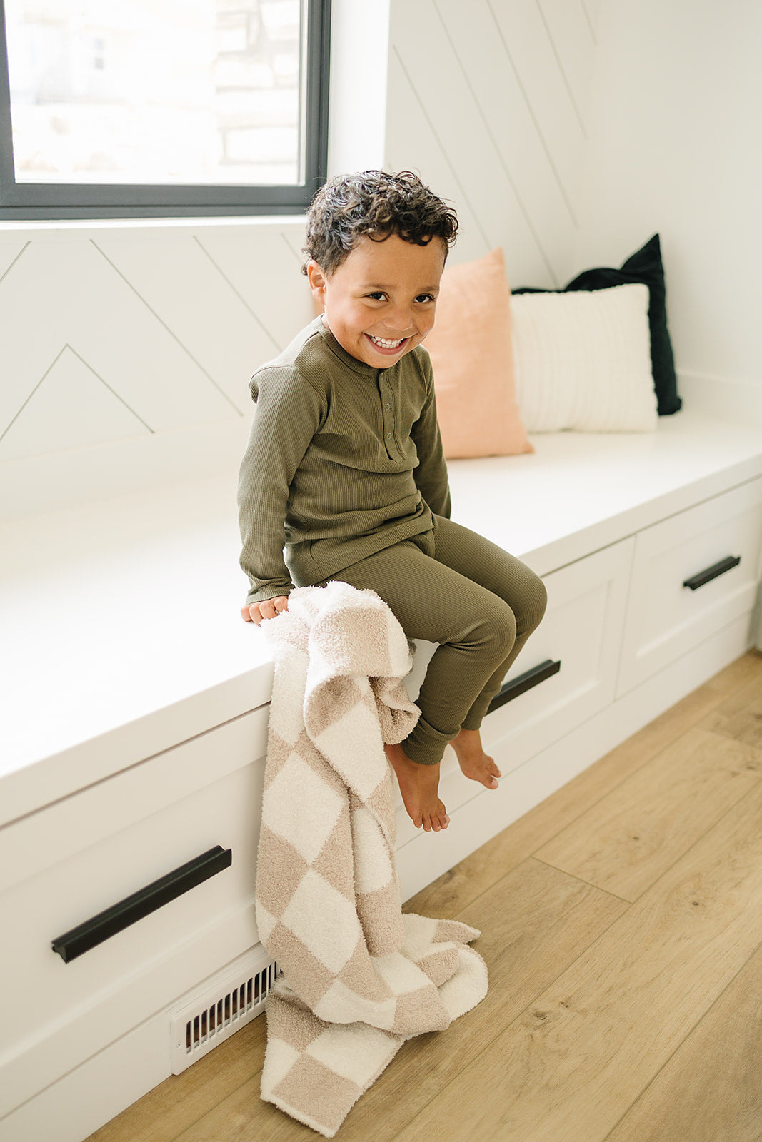 Taupe Checkered Plush Blanket - HoneyBug