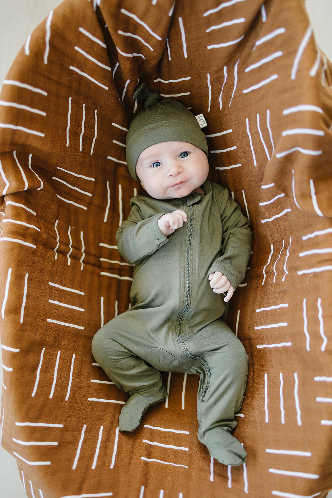 Olive Bamboo Newborn Knot Hat - HoneyBug